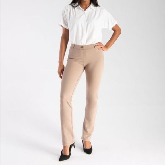 Betabrand Pants - Betabrand Tan/Beige Dress Yoga Pants Straight Leg Career Size M Long